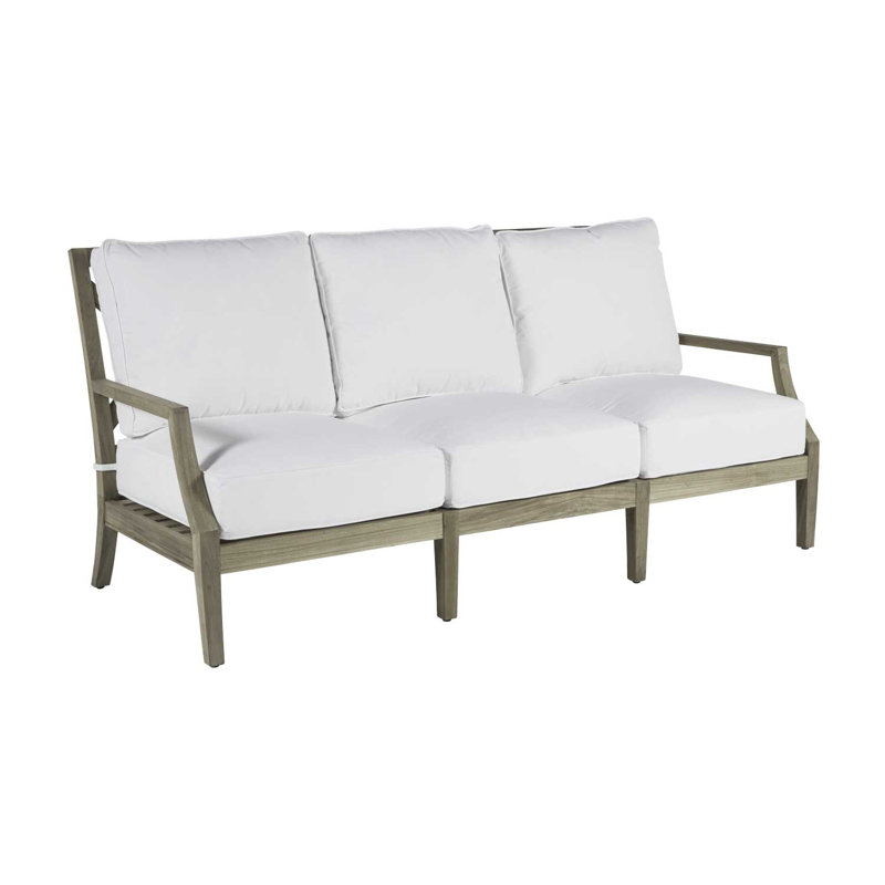 Haley Teak Patio Sofa with Cushions, Natural White, Oyster Teak, No welt + Standard fill
