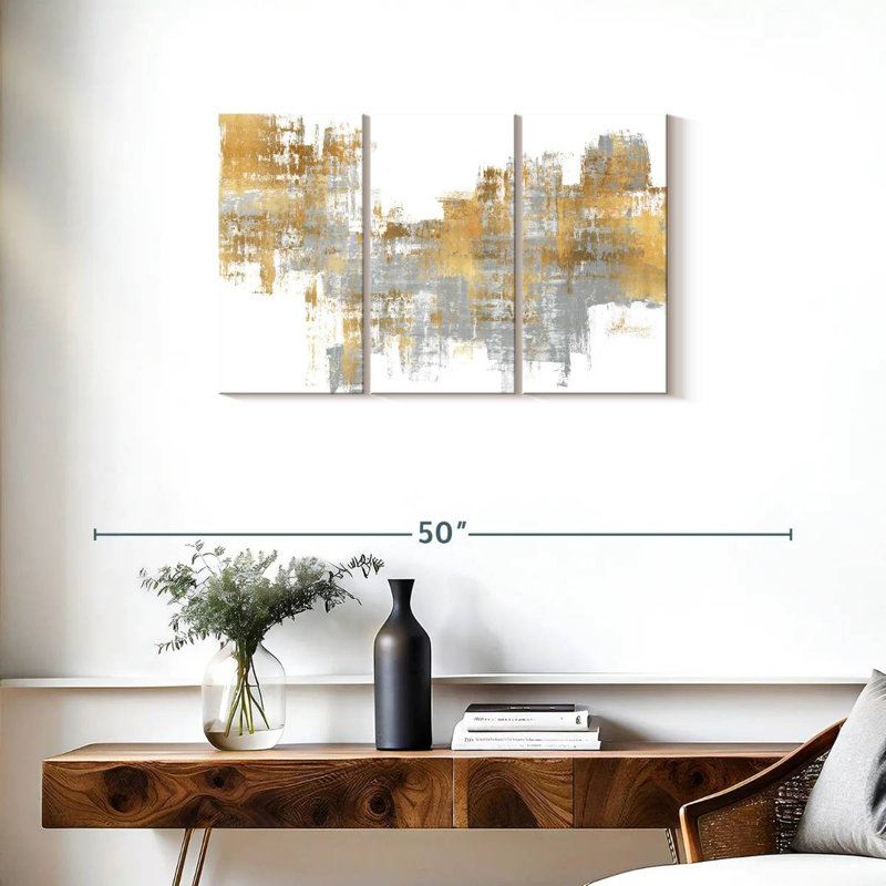 Avery dynamique doré sur gris I, H 20 po x l 33 po