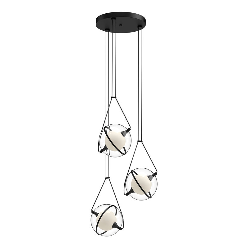 Aries 3 - Light LED Cluster Pendant, 7.88" H x 17.63" W x 17.63" D, Black, Black