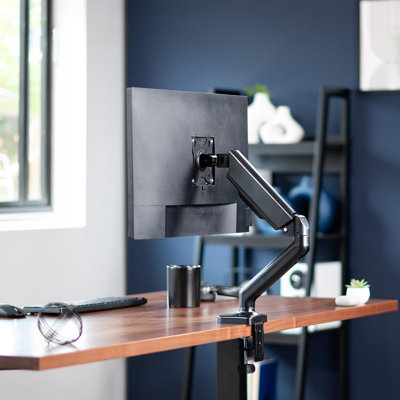 Single Monitor Height Adjustable Counterbalance Pneumatic Arm Desk Mount Stand, Classic, Universal VESA Fits Screens Up To 32 Inches