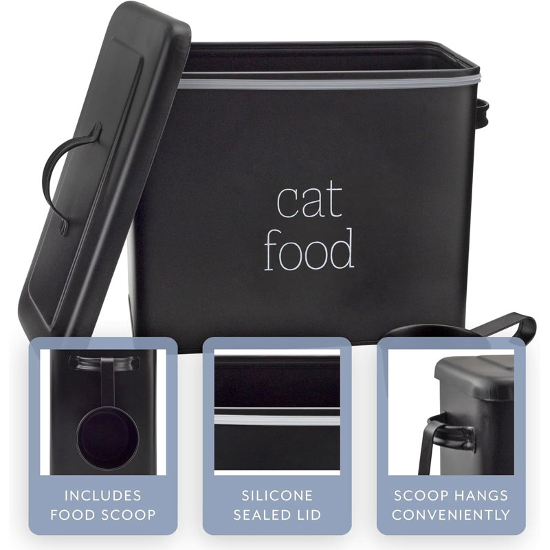 Farmhouse Cat Food Container; Enamel Look Rustic Cat Food Bin With Scoop