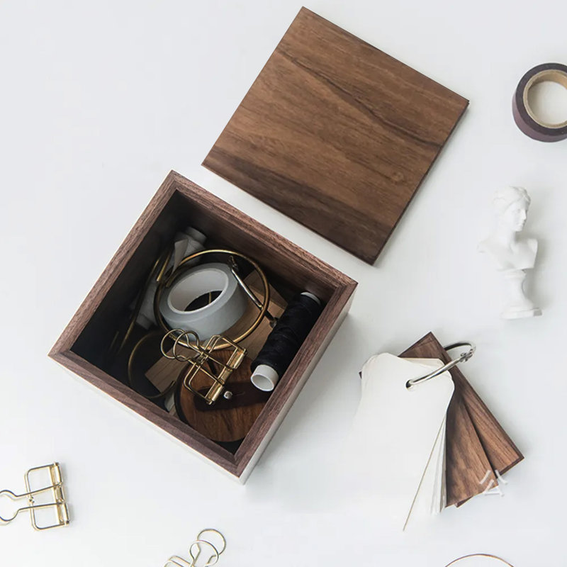 Square Acacia Wood Storage Box with Lid