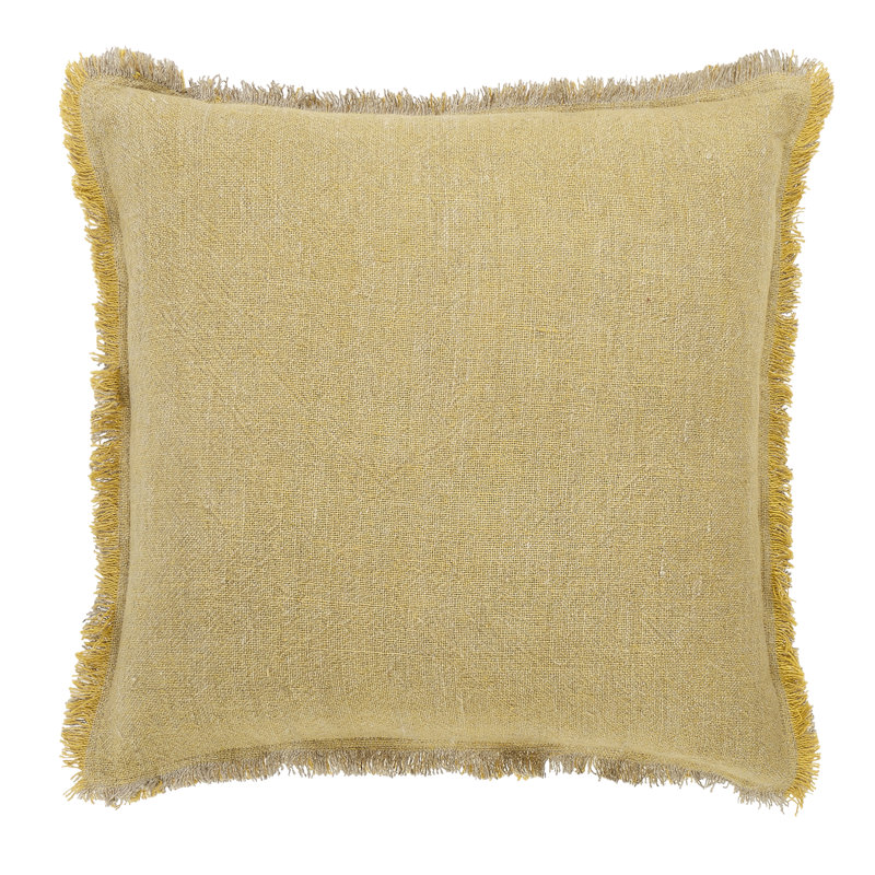 Savannah Linen Fringed Feather Down Fill Pillow Cover & Insert, Yellow