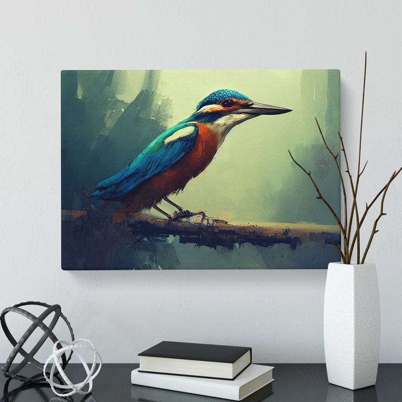 Kingfisher Bird Art - Wrapped Canvas Painting, 35cm H x 50cm W x 3cm D