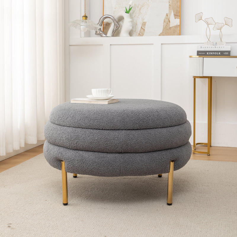 Repose-pieds rond avec rangement Lytham, Mélange de polyester gris