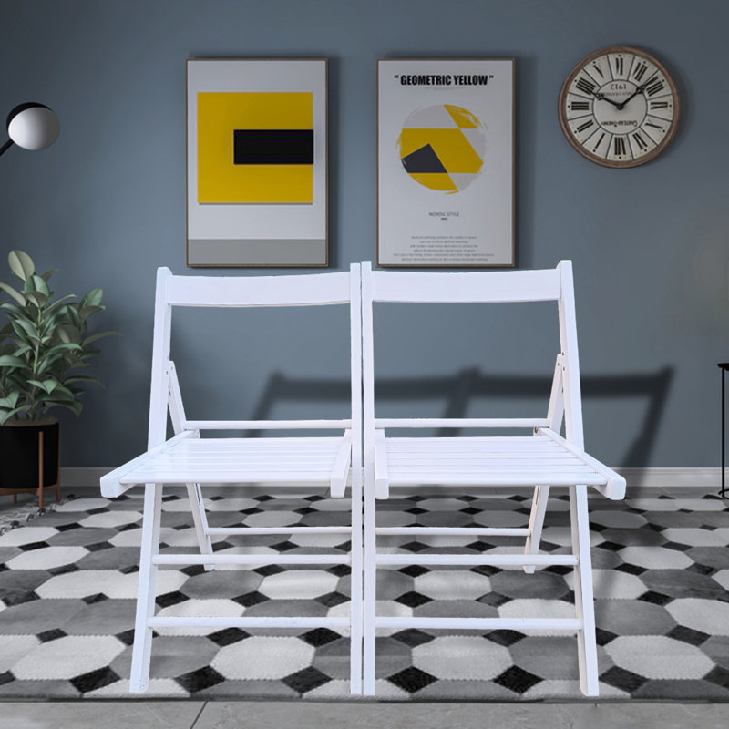 2 chaises pliantes en bois massif blanc, siège à lattes confortable, pour différentes utilisations, peu encombrant, léger, capacité de 220 lb, siège rabattable de 2 pièces et solide, pour plusieurs occasions, limite de poids