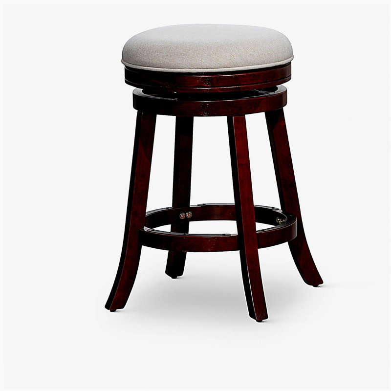 Tabouret de comptoir 24 po, finition cerisier, siège en tissu beige
