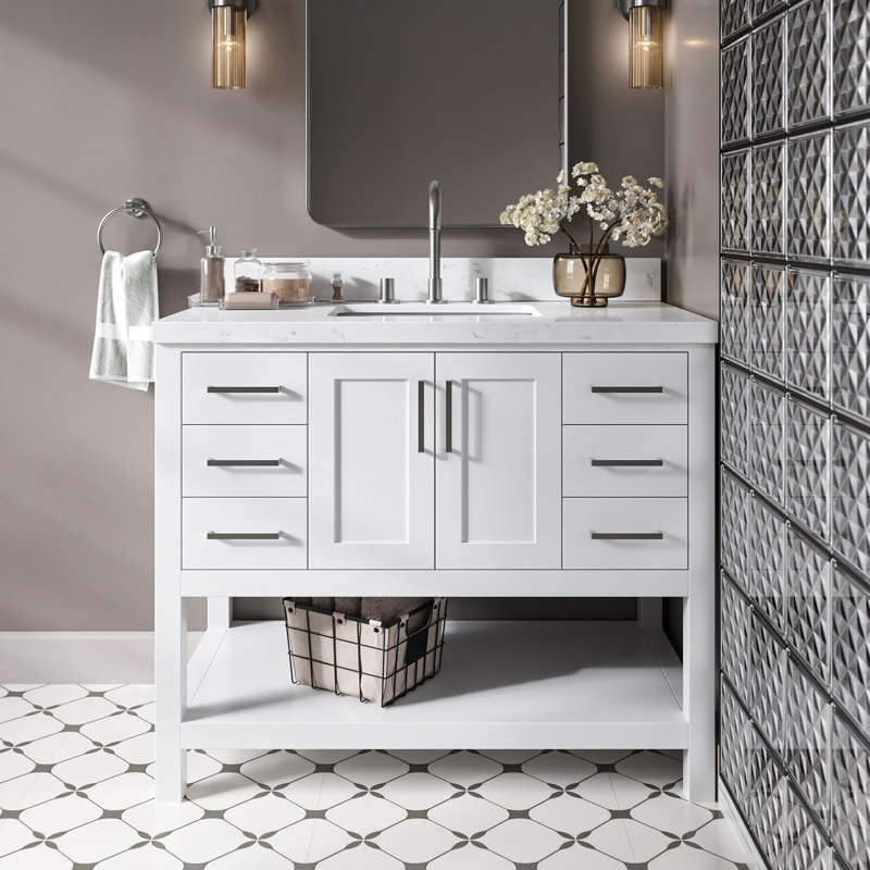 Meuble-lavabo simple 42 po ARIEL Moille, Blanc, Rectangular
