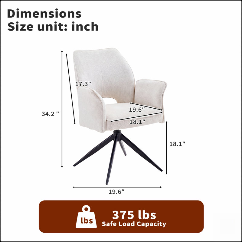 Ensemble de 2 chaises de salle à manger modernes en tissu, chaises pivotantes rembourrées et confortables avec dossier inclinable pour la cuisine, le salon et le bureau à domicile