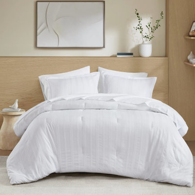 Édredon 7 pièces à rayures discrètes, rembourrage respirant, microfibre douce, pouvant accueillir des matelas profonds allant jusqu'à 12 po pour un lit superposé à rayures, tissé de 200 g / m².