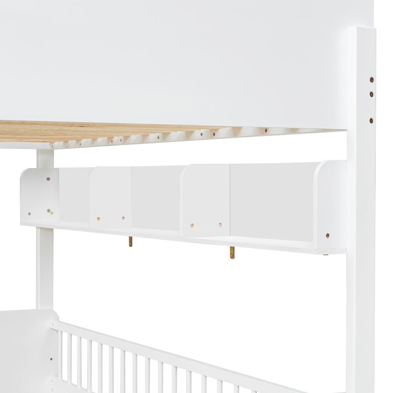 Brooke Wooden Bunk Bed with 3 Storage Shelves & Reversible Ladder, White