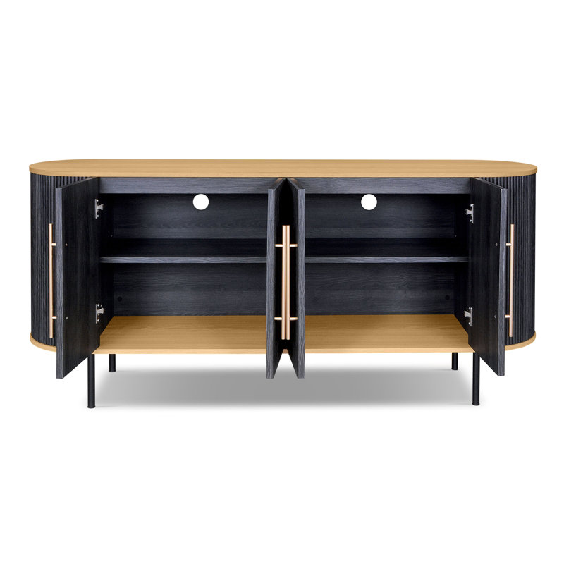 Pheobe 71" Black Ribbed Wood Sideboard With Oak Accents