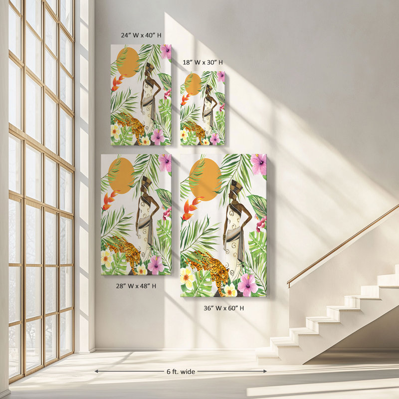 "Feline Tropics II" par Tava Studios, reproduction sur toile, H 60 po x l 36 po x P 1,5 po