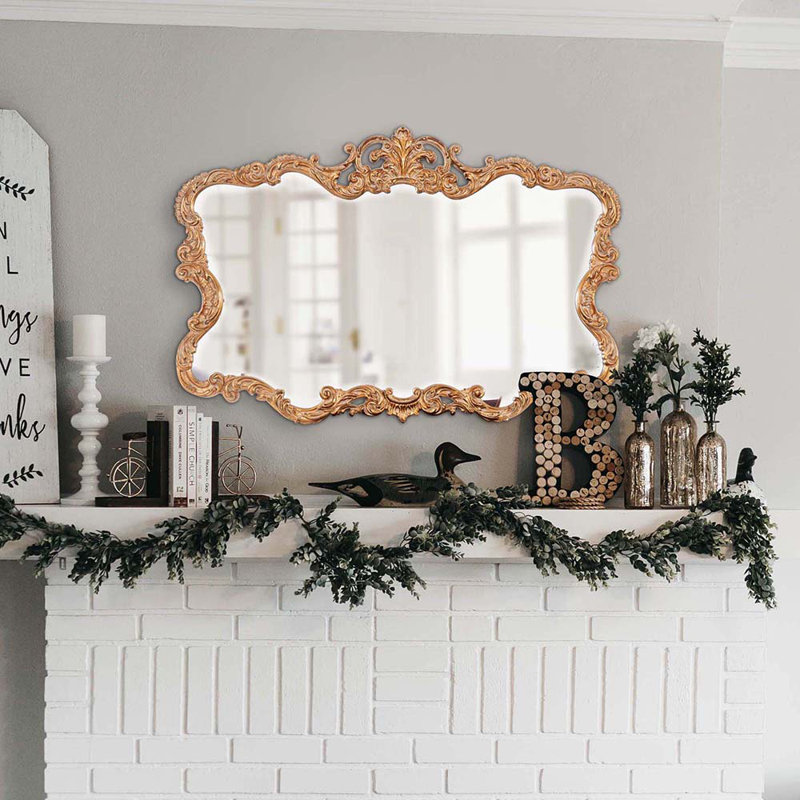 Talida Ornate Gold Leaf Rectangular Mirror with Beveled Edge