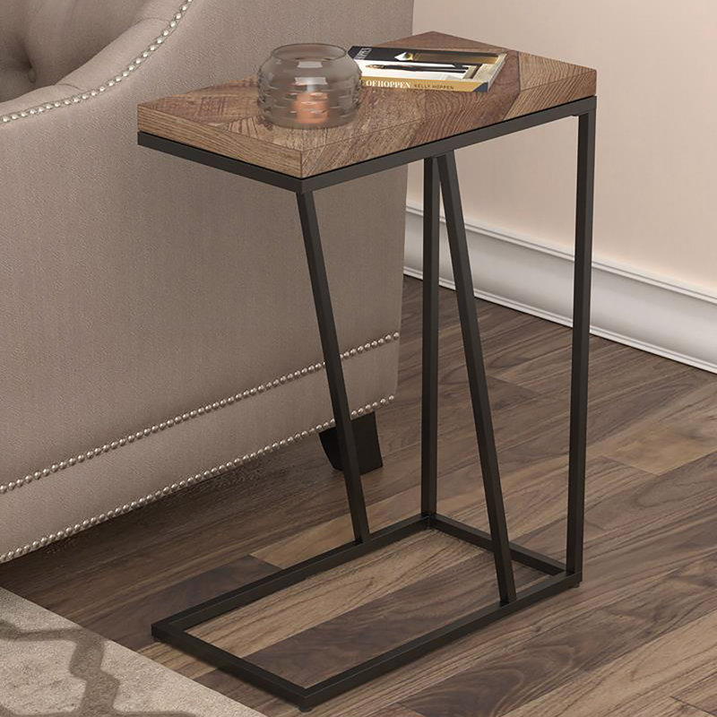 Table d'appoint rustique tabac à chevrons et sable