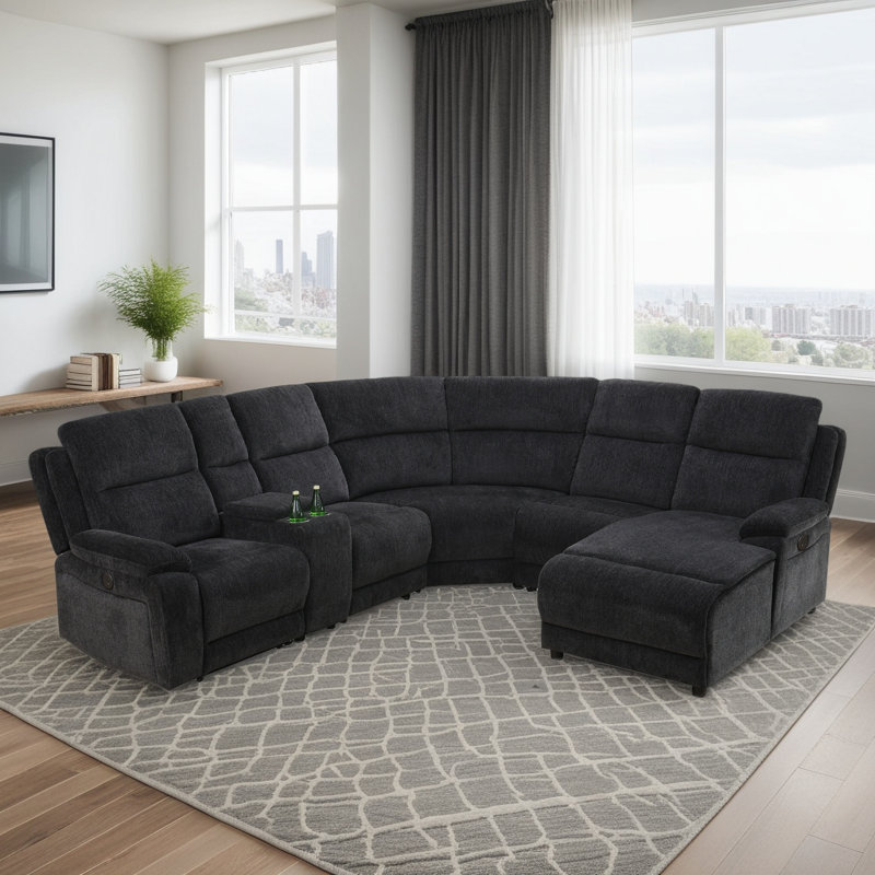 Ensemble de canapé modulaire inclinable en chenille gris et noir