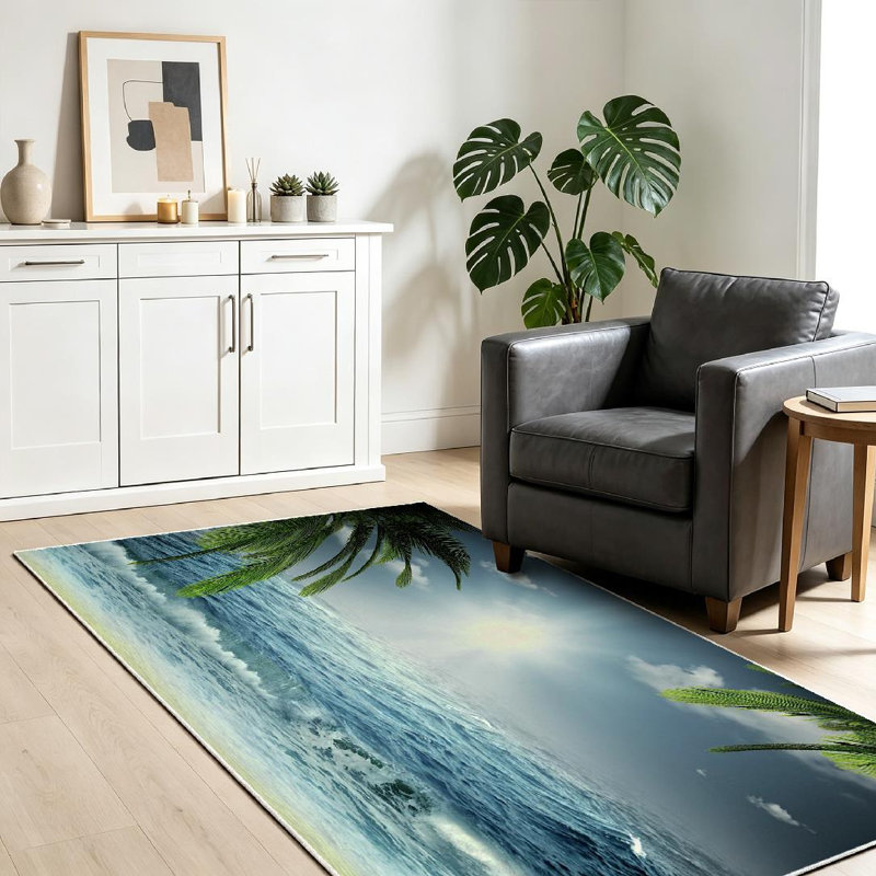 Lavable à la machine transparent, beau voyage d'été en mer avec tapis d'intérieur, Rectangle 39 po x 63 po