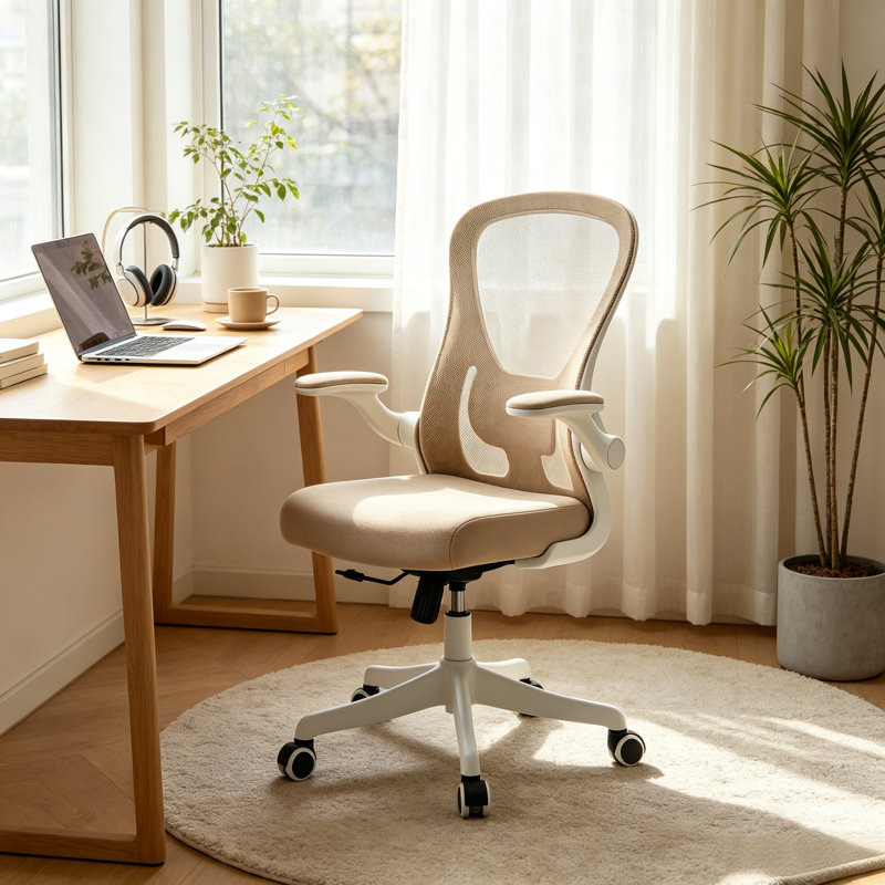 Ergonomic, breathable mesh office chair with lumbar support, reclining backrest, sturdy base, and quiet casters (khaki)
