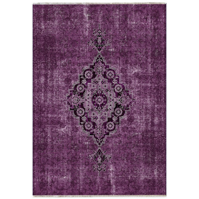 Bernetta Purple Solid Chenille Indoor/Outdoor Area Rug