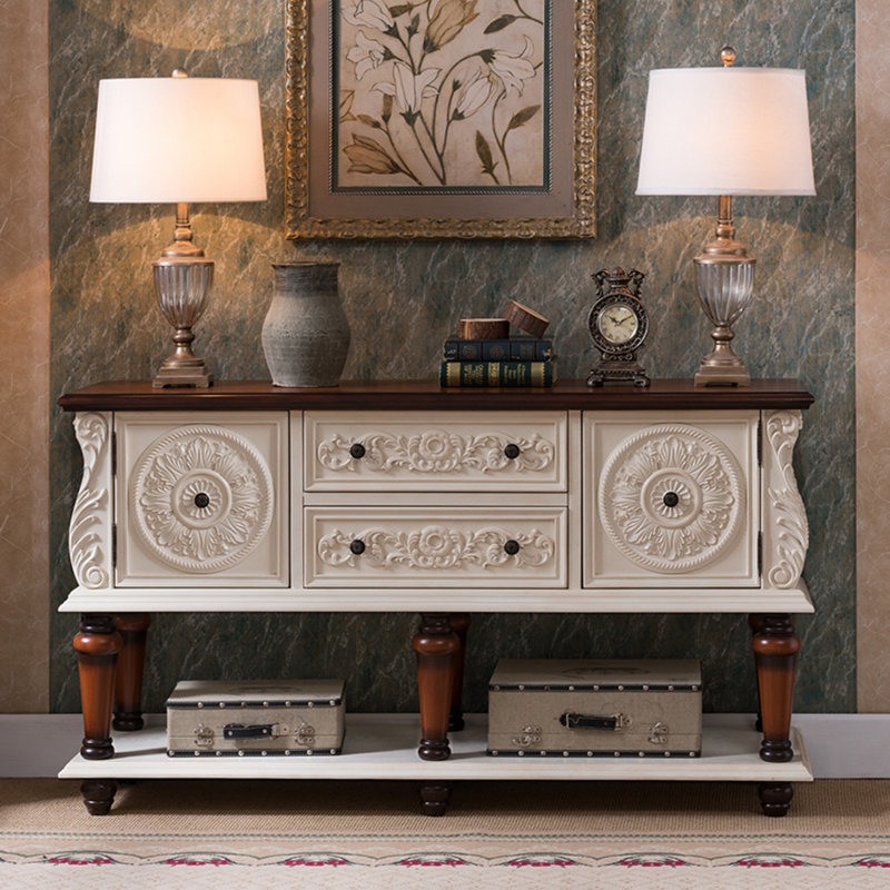 Console de style européen de luxe rétro, Brun / Beige