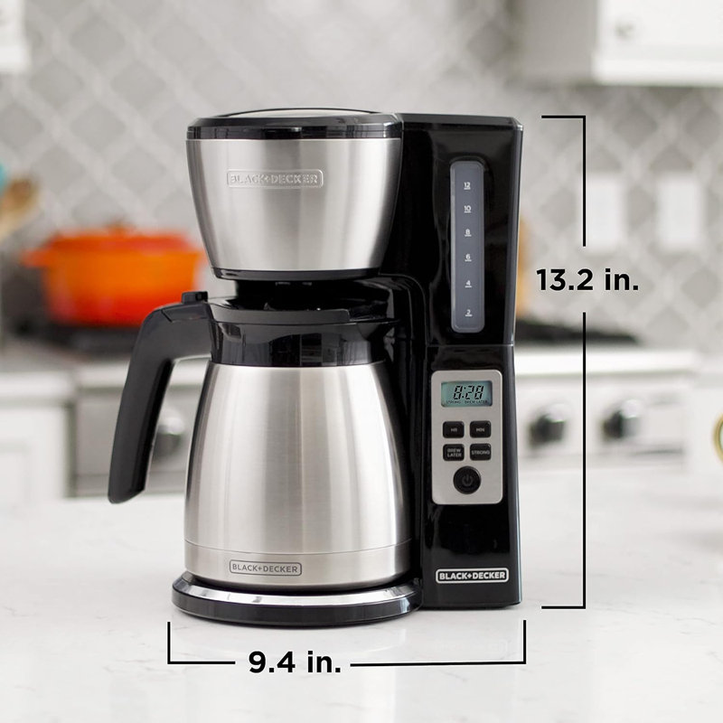 BLACK+DECKER 12 Cup Thermal Programmable Coffee Maker With Brew Strength And VORTEX Technology, Black/Steel