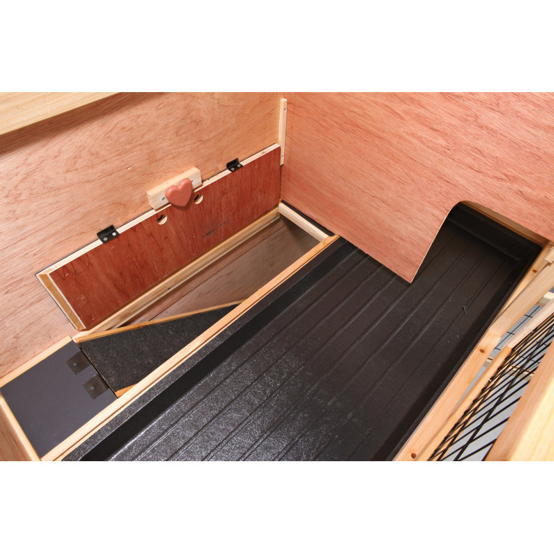 Natural Wooden 2-Story Guinea Pig and Rabbit Hutch with Ramp
