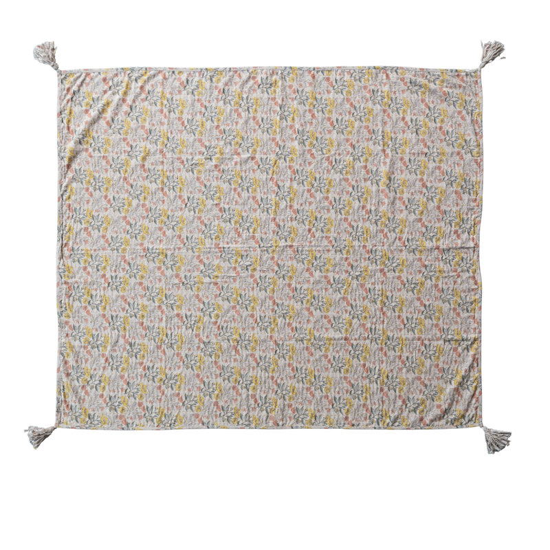 Jeté floral en coton chambray