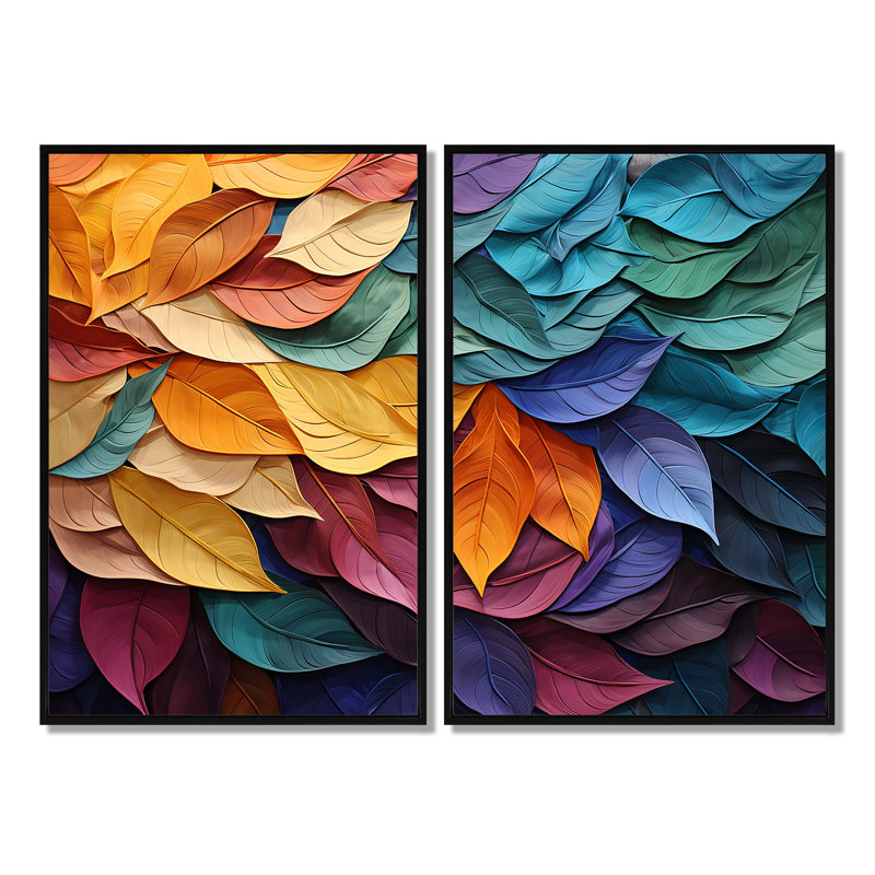 Collage de feuilles colorées III - impressions sur toile traditionnelles, Impression encadrée flottante sans passe-partout