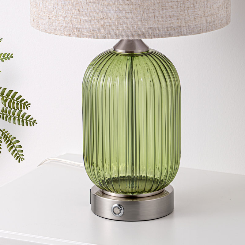 Lampe de table en verre à intensité variable avec base en métal et USB, Vert