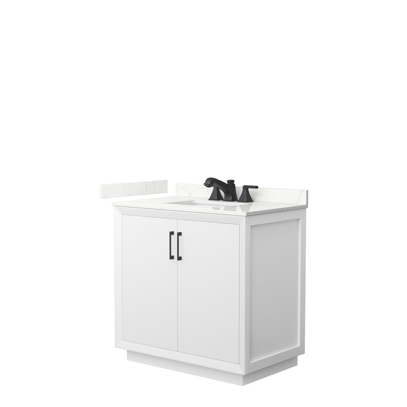 Strada 36'' W Single Vanity, Giotto Quartz, White, Matte Black