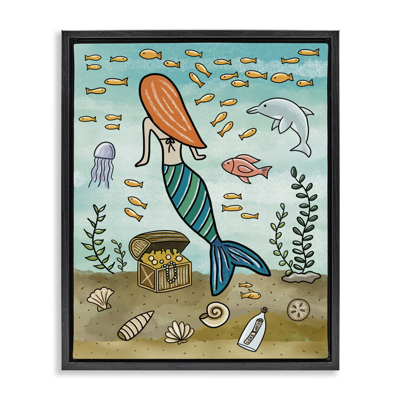 Cadre flottant Mermaid Treasure Love Note, design par Jennifer Stith, H 21 po x l 17 po, Cadre flottant noir de jais