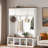 Farmhouse Hall Tree With Bench, 4 Cabinets, 4 Open Compartments And Coat Racks-671361068