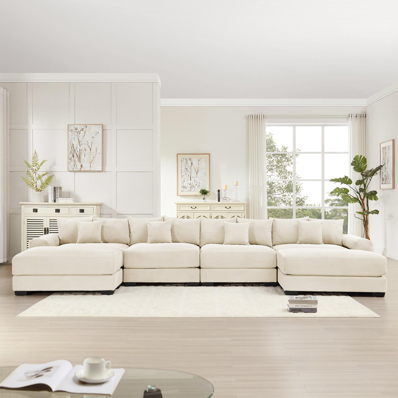 Oversized Cloud Modular U-Shape Sectional Couch, Beige Corduroy