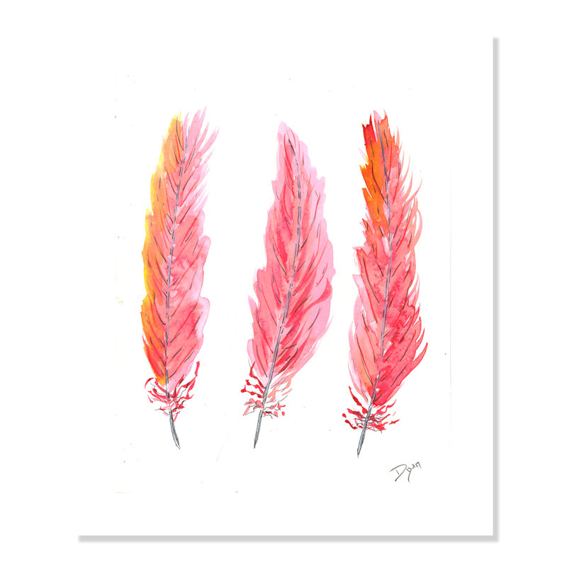 Roulé «Pink Feathers», impression sur papier, H 24 po x l 20 po x P 1 po