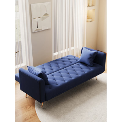 Lit convertible de 71 pouces en velours bleu - convient pour les petits espaces de vie: chambre, chambre à coucher, bureau à dossier réglable, qualité de fabrication, lit facile à assembler, espaces, bureau, poids de 600 lb