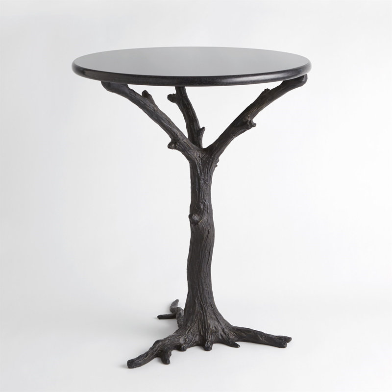 White Faux Bois Side Table, Black