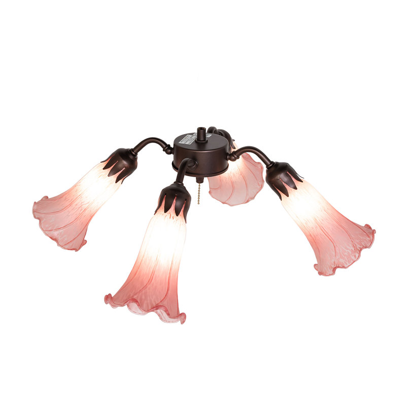 19" Wide Amber/Purple Tiffany Pond Lily 4 Light Fan Light, Pink