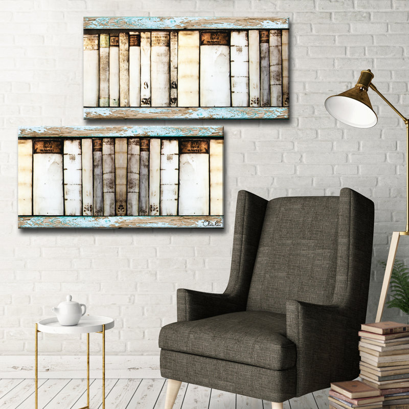 "Vintage Bookshelf" par Olivia Rose, impression sur toile tendue 2 pièces, 24" H x 24" L x 1.5" D