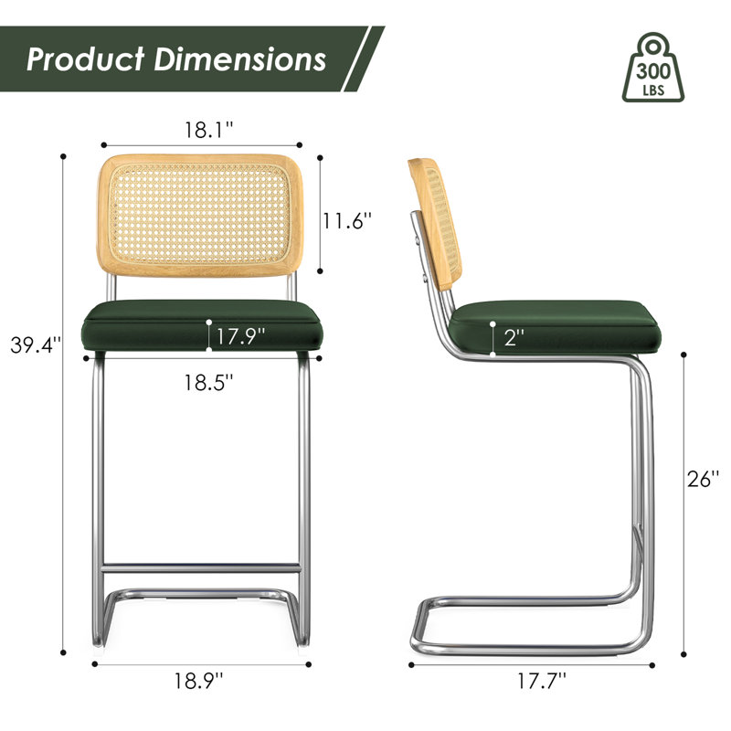 Tabouret Baumgartner, Argenté, Vert, Tabouret de comptoir (siège d'une hauteur de 26 p