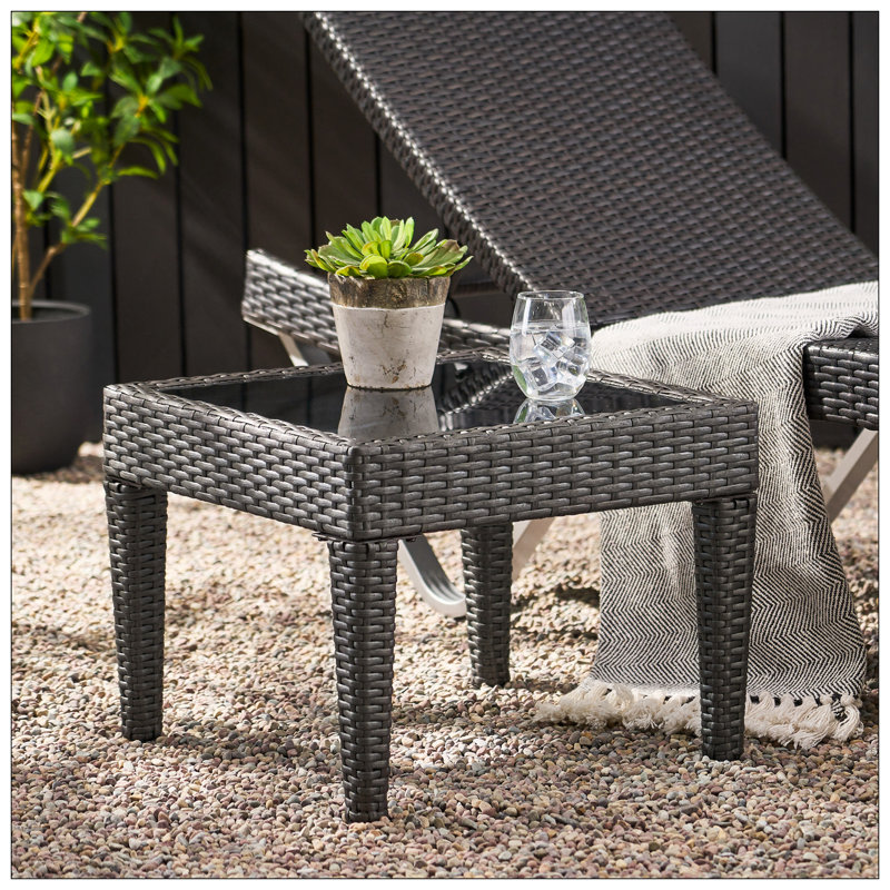 Table d'appoint d'extérieur en osier, table d'appoint, gris, Gris