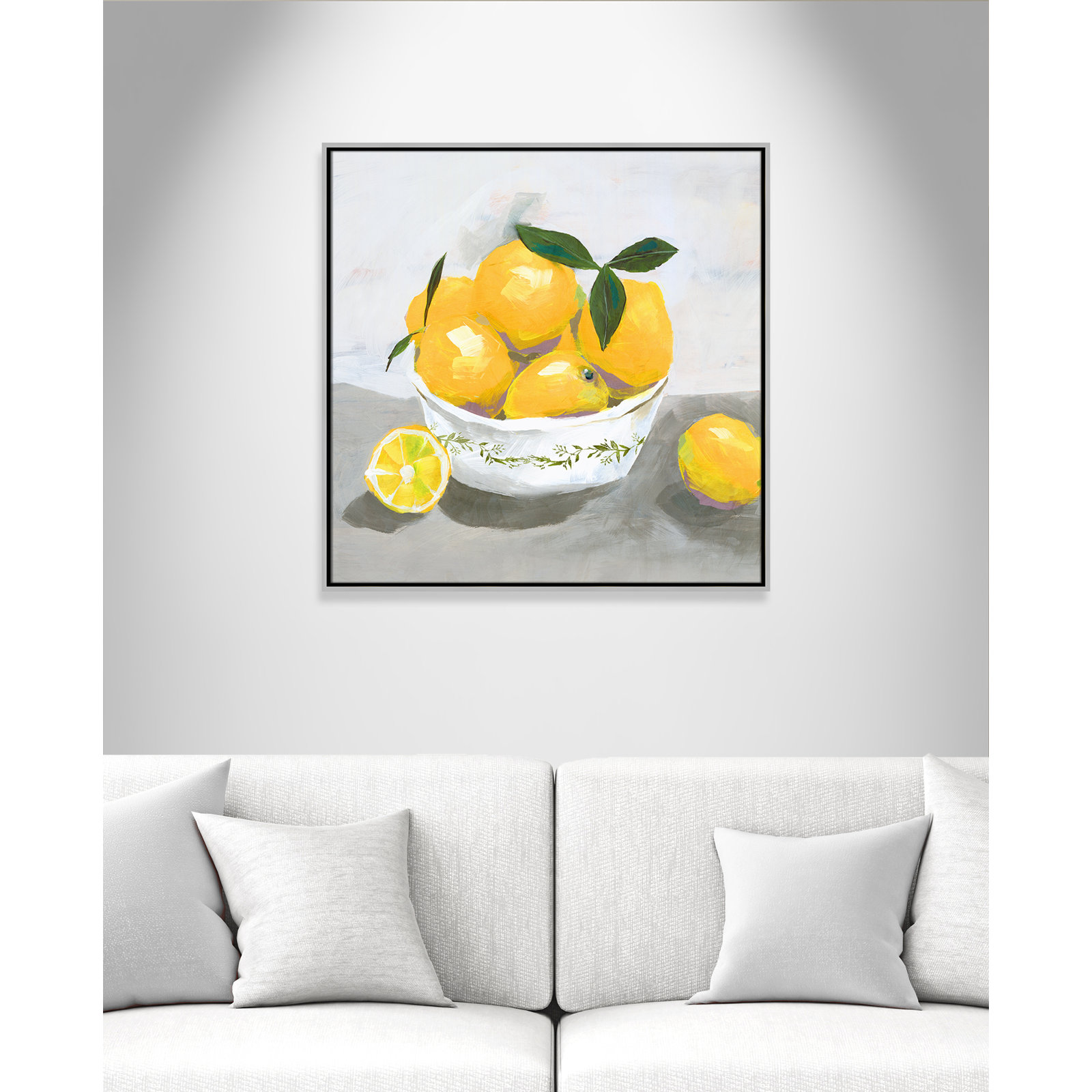 Hayons "Lemons" Painting by Isabelle Z, 31.5" H x 31.5" W x 2" D, Silver Framed Canvas