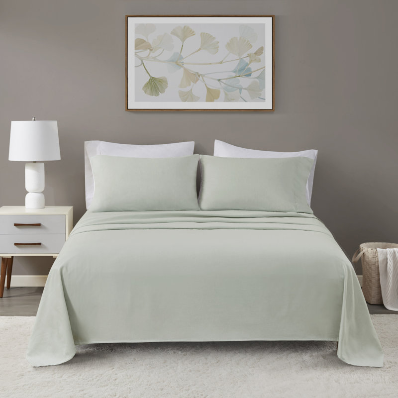 Seafoam Solid Queen Cotton Flannel 4-Piece Sheet Set