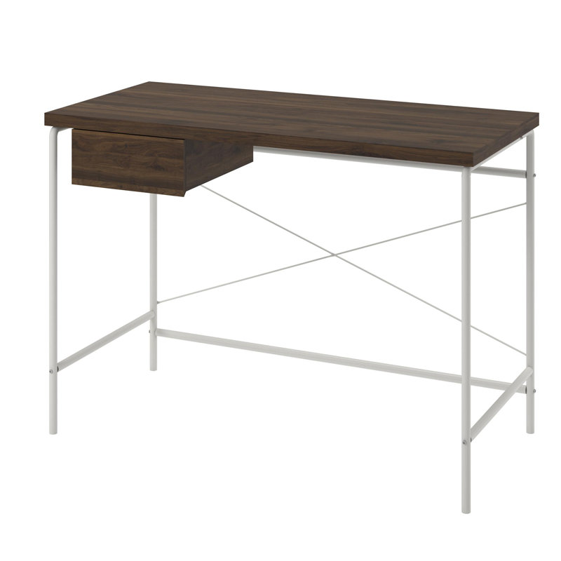 Walnut and Gray MDF Writing Desk with Metal Base