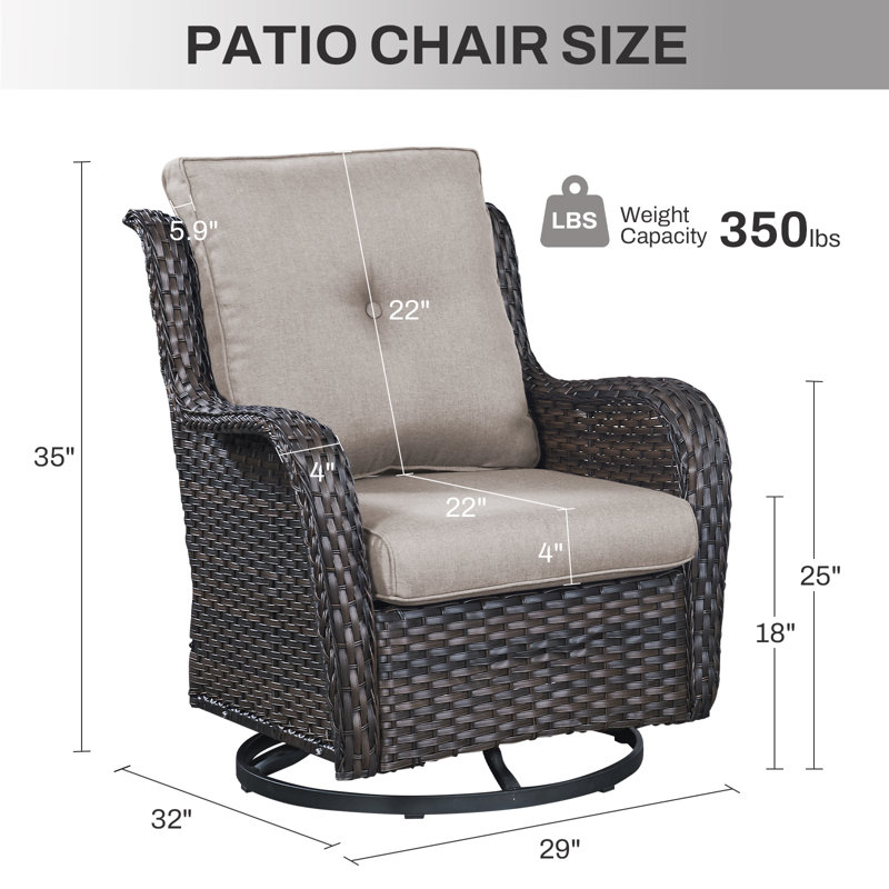 Ensemble de fauteuil oscillant pivotant en osier Wendye avec coussins en oléfine résistants à l'eau, Beige, Brun