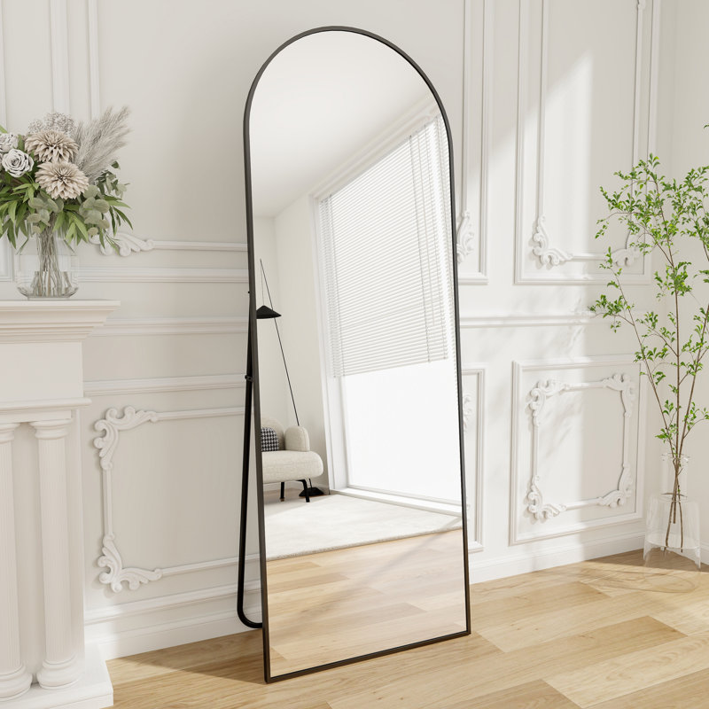 Aluminum Alloy Framed Full Length Mirror with Stand Large Wall Mirror, 177.8cm H x 66cm W, Black