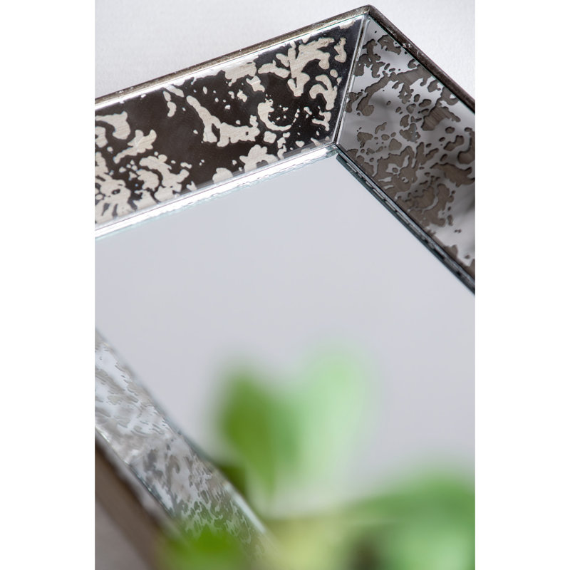 Miroir rectangulaire antique argenté 24 "x 15" avec rehaussement floral, plateau suspendu et miroir pour décoration intérieure