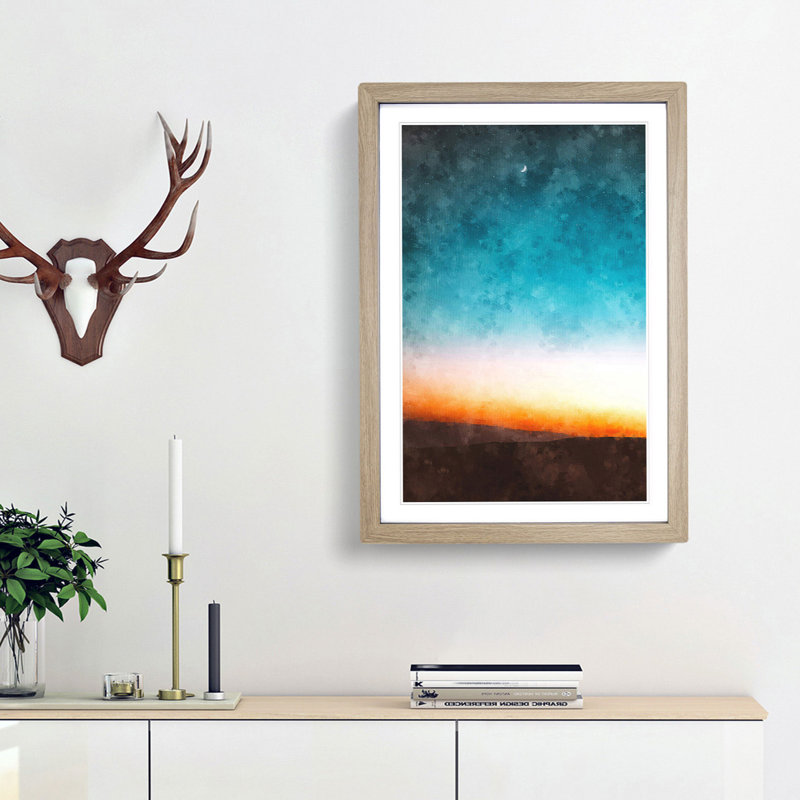 Moon & Stars Above Mashhad in Iran - Picture Frame Painting Print, 33cm H x 24cm W x 2cm D, Oak Framed