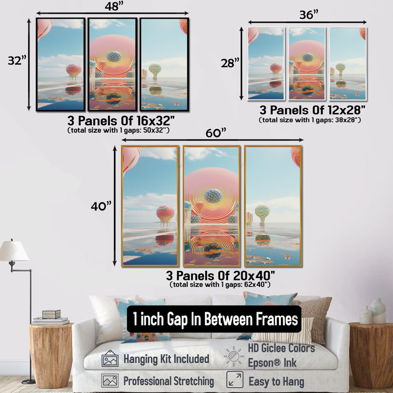 Culberhouse - ensemble de reproductions d'art mural paysage abstrait, H 28 po x l 36 po x P 1 po, Encadrement argenté