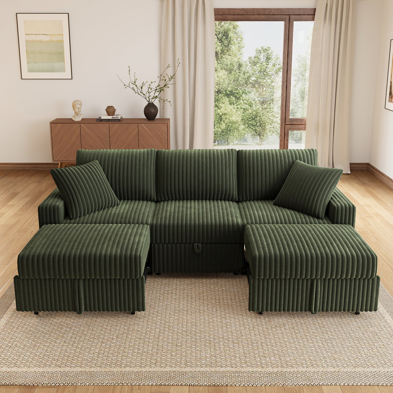 Canapé-lit modulaire Brunella, Velours côtelé vert