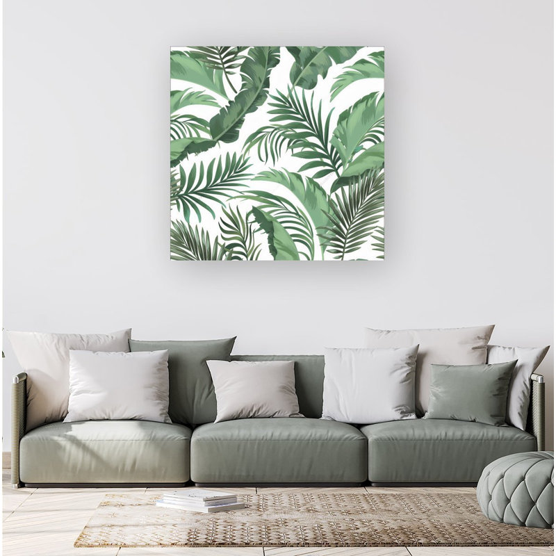 Trendy Tropical Leaves - Wrapped Canvas Print, 16cm H x 16cm W x 3.8cm D
